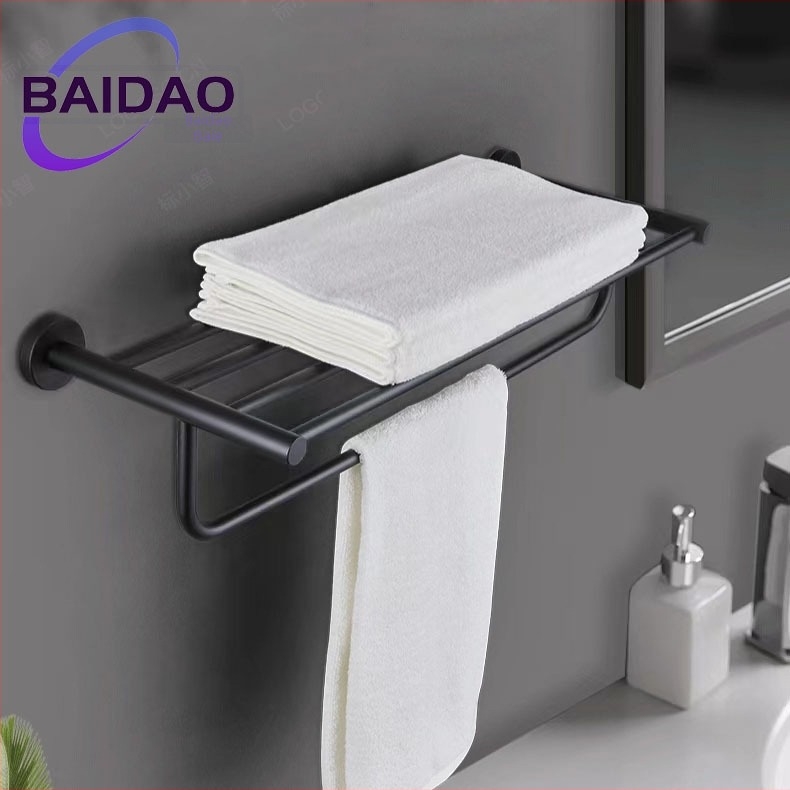 Raft pentru prosoape din oțel inoxidabil 304, montat pe perete, fără găuri, set din două piese, stil modern