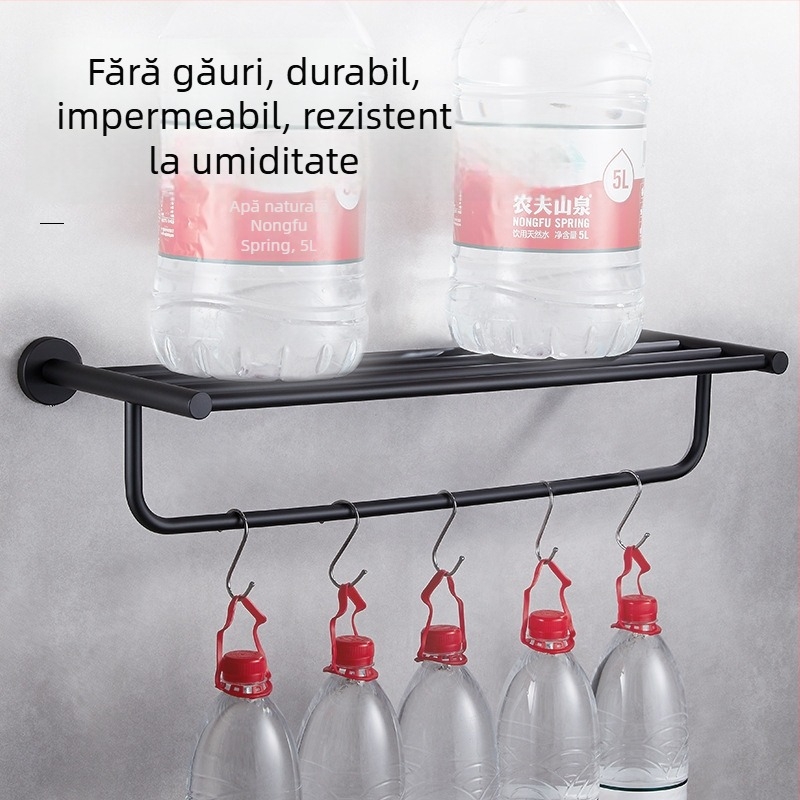 Raft pentru prosoape din oțel inoxidabil 304, montat pe perete, fără găuri, set din două piese, stil modern