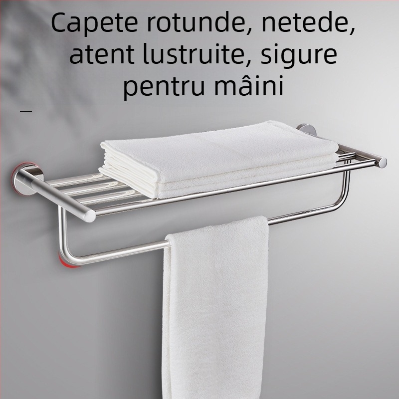 Raft pentru prosoape din oțel inoxidabil 304, montat pe perete, fără găuri, set din două piese, stil modern