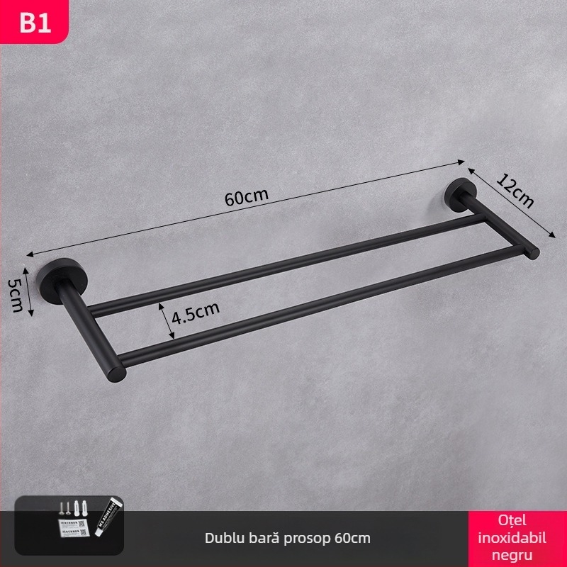 Raft pentru prosoape din oțel inoxidabil 304, montat pe perete, fără găuri, set din două piese, stil modern