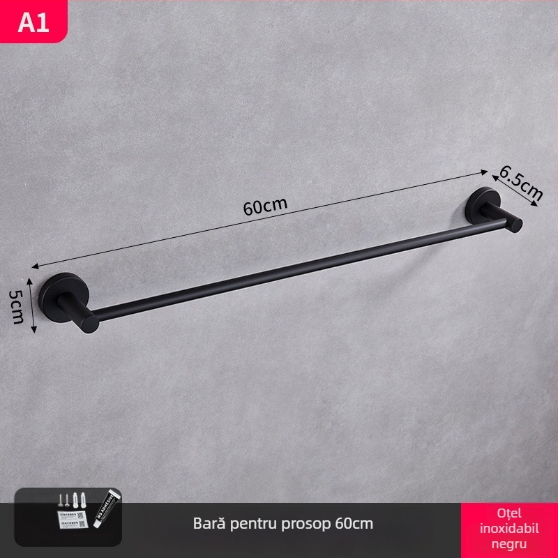 Raft pentru prosoape din oțel inoxidabil 304, montat pe perete, fără găuri, set din două piese, stil modern