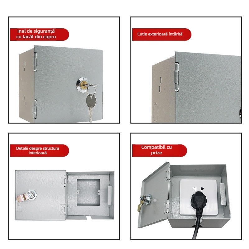 Cutie externă pentru încărcarea bateriei de mașină cu lacăt, protecție anti-furt, IP45, carcasă din fier, tip 86, 10 A