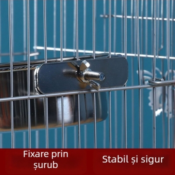 Hrănitor pentru papagal din oțel inoxidabil, cu clips pentru ceașcă și suport pentru pahare, canal de alimentare