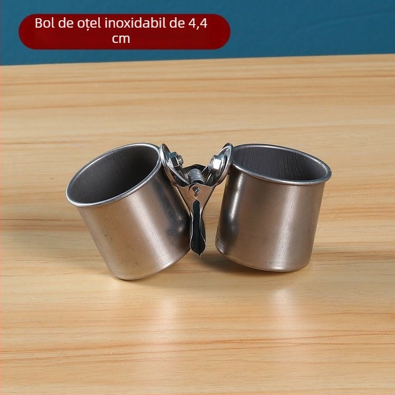 Hrănitor pentru papagal din oțel inoxidabil, cu clips pentru ceașcă și suport pentru pahare, canal de alimentare