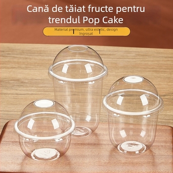 Bobo Cup pahar PET din plastic cu capac, furculă și lingură, set de etichete, imprimare logo disponibil