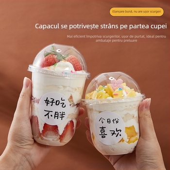 Bobo Cup pahar PET din plastic cu capac, furculă și lingură, set de etichete, imprimare logo disponibil