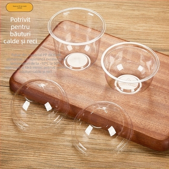 Bobo Cup pahar PET din plastic cu capac, furculă și lingură, set de etichete, imprimare logo disponibil