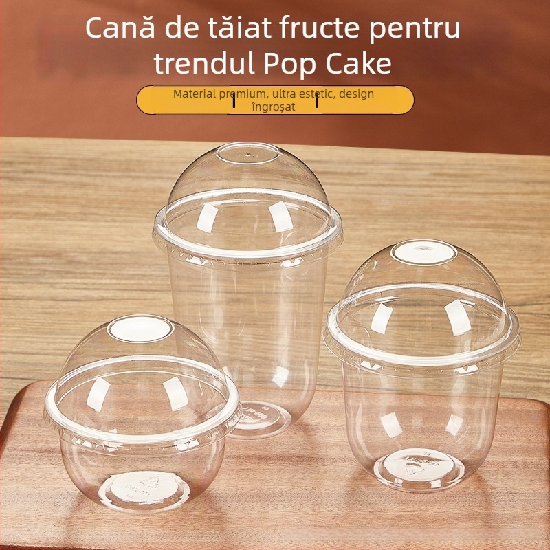 Bobo Cup pahar PET din plastic cu capac, furculă și lingură, set de etichete, imprimare logo disponibil