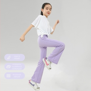 Pantaloni de yoga pentru fetițe, croială largă, material nylon-spandex 75/25, respirabili, pentru vârste 3–8 ani, primăvară și toamnă