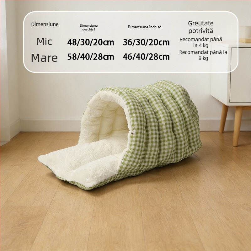 Cuib pentru pisici – design închis, cald iarna, material flanel, utilizare în interior, potrivit pentru pisici mici și medii