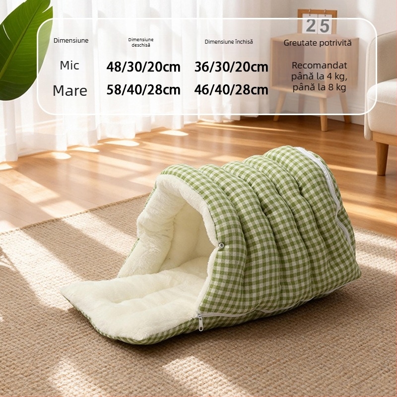 Cuib pentru pisici – design închis, cald iarna, material flanel, utilizare în interior, potrivit pentru pisici mici și medii