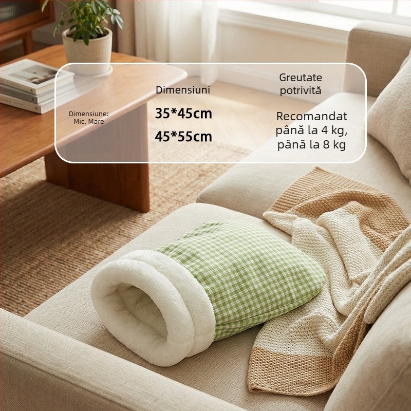 Cuib pentru pisici – design închis, cald iarna, material flanel, utilizare în interior, potrivit pentru pisici mici și medii