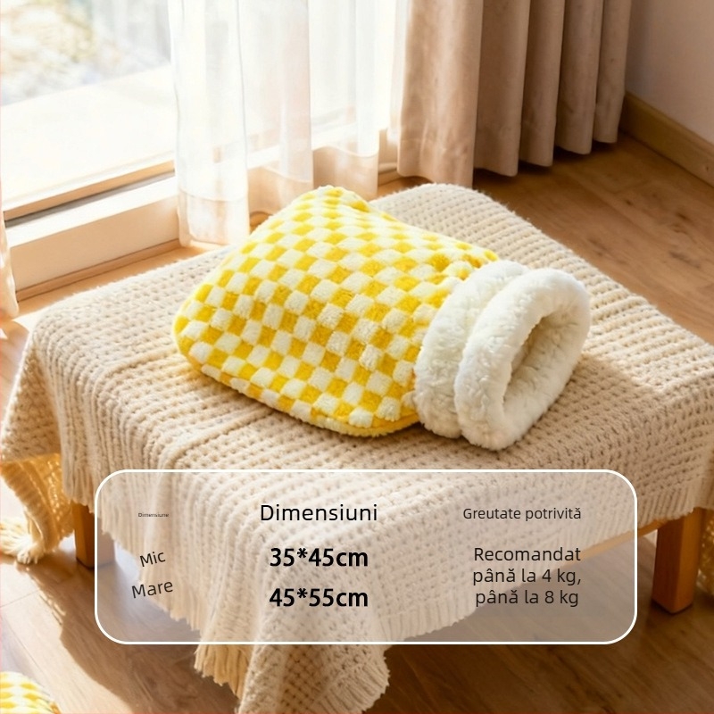 Cuib pentru pisici – design închis, cald iarna, material flanel, utilizare în interior, potrivit pentru pisici mici și medii