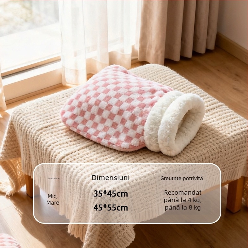 Cuib pentru pisici – design închis, cald iarna, material flanel, utilizare în interior, potrivit pentru pisici mici și medii