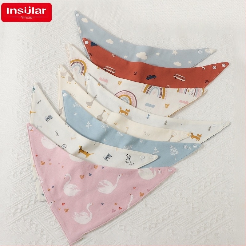 Bavetă bebeluș triunghiulară, imprimeu cu personaje, din bumbac pur >95%, impermeabilă, pentru nou-născuți 0–1 ani