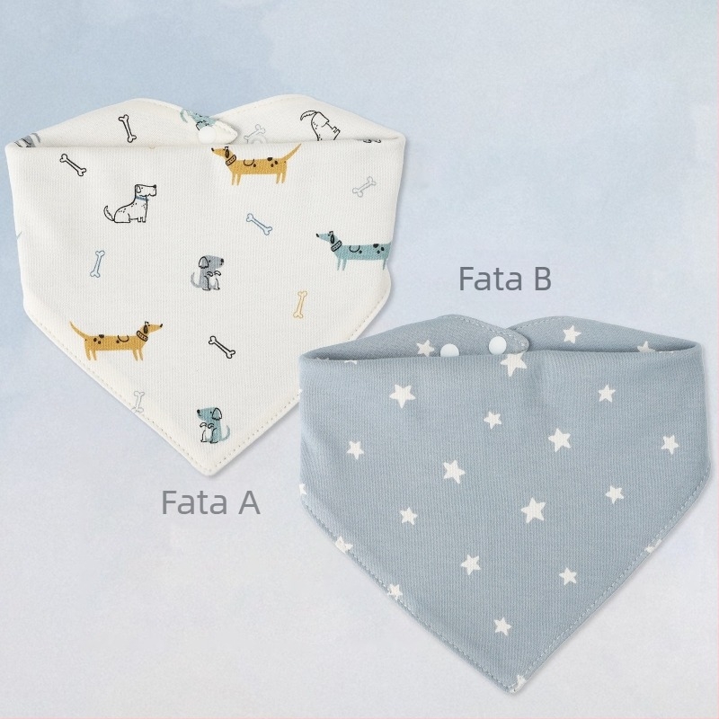 Bavetă bebeluș triunghiulară, imprimeu cu personaje, din bumbac pur >95%, impermeabilă, pentru nou-născuți 0–1 ani