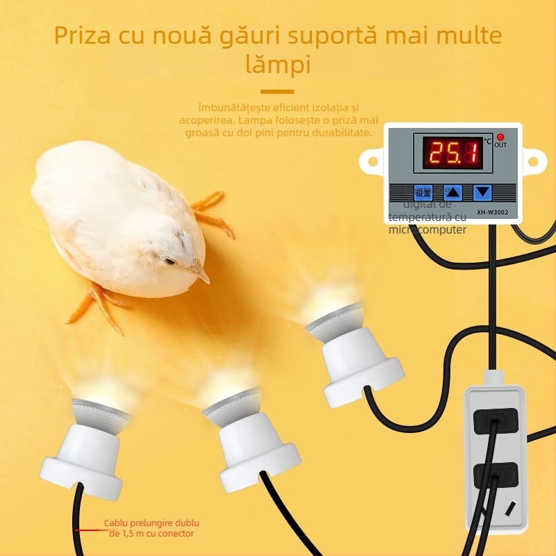 Lampă de creștere pentru pui cu termostat automat pentru temperatură constantă în cutie de creștere