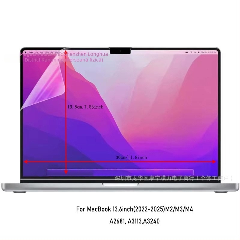 Folie protecție ecran MacBook Pro — Material PET, Filtru anti-lumina albastră, Compatibil cu mai multe modele MacBook