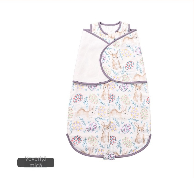 Sac de dormit pentru nou-născuți, înfășurare din bambus-pamuk, stil vestă, toate anotimpurile, model desen animat, fermoar nylon, lavabil; țesătură și căptușeală: 70% fibră regenerată de celuloză, 30% bumbac.