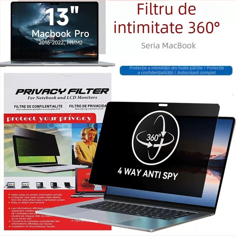 Film de protecție a intimității pentru MacBook Air, fixare completă, protecție 360° pe patru laturi, PET cu trei straturi