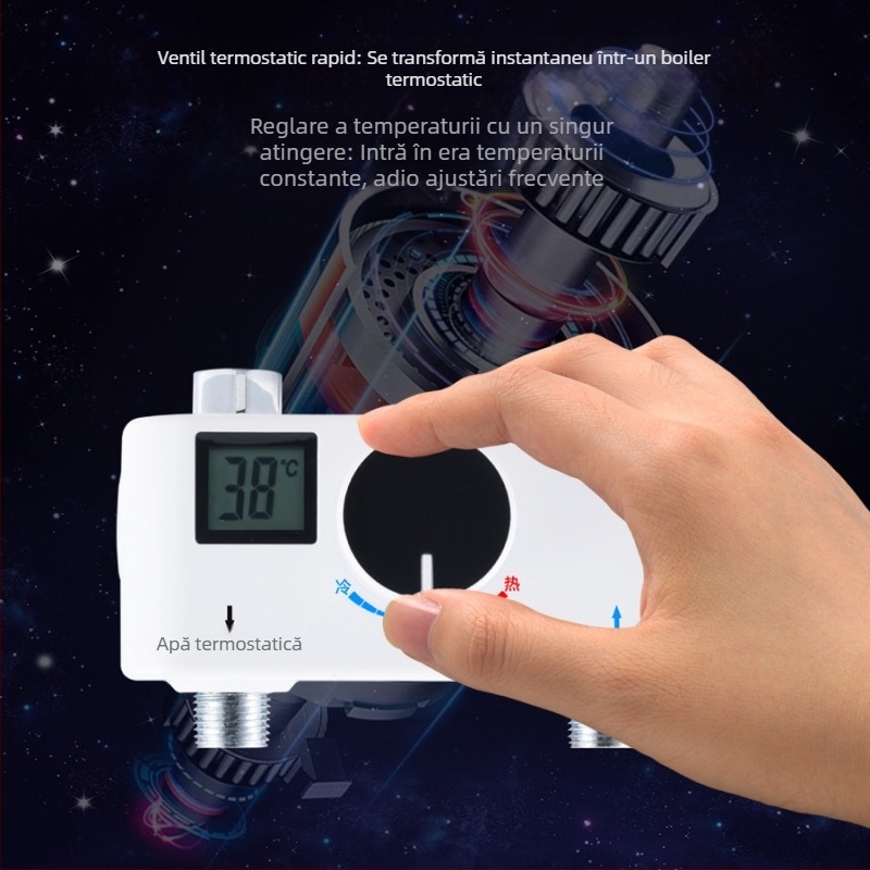 Robinet termostatic electric pentru apă caldă, amestec cald–rece, setare 38°C, corp electroplacat cu un singur robinet