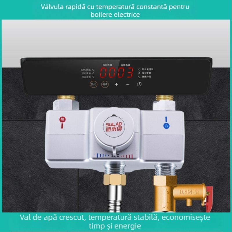 Robinet termostatic electric pentru apă caldă, amestec cald–rece, setare 38°C, corp electroplacat cu un singur robinet
