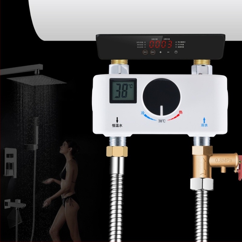 Robinet termostatic electric pentru apă caldă, amestec cald–rece, setare 38°C, corp electroplacat cu un singur robinet