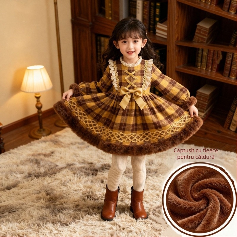 Rochie Lolita pentru fete, 80–90% blană de iepure, rochie de iarnă A-line cu bretele