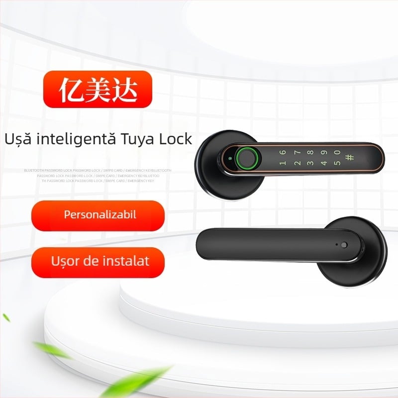 Yimeida Y198 Lacăt inteligent electronic pentru ușă cu Bluetooth, parolă și amprentă pentru uși din lemn