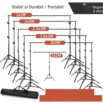 Stativ de fundal pentru fotografie – portabil, extensibil, din aluminiu; potrivit pentru portrete și ședințe foto cu haine; suportă montaj într-un singur element