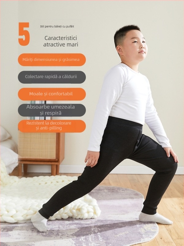 Colanți lungi de iarnă pentru băieți, căptușiți cu fleece, talie înaltă, poliester gros, pentru copii peste 8 ani (peste 140 cm)