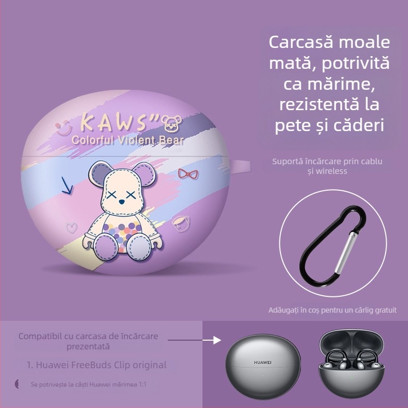 Carcasă TPU moale pentru Huawei FreeBuds 5i/6i, design Freeclip cu clips, formă stea, finisaj mat
