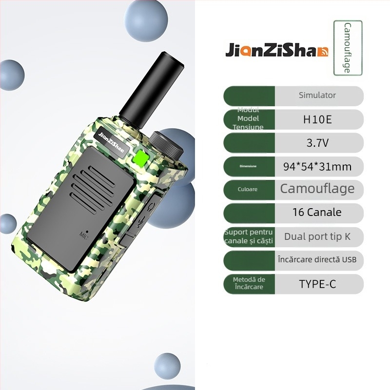 Radio portabil camuflat cu funcție de sincronizare a frecvenței printr-un singur buton, 400-470 MHz, 16 canale, rază 3-5 km, baterie Li‑ion 9800 mAh
