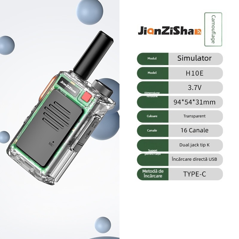 Radio portabil camuflat cu funcție de sincronizare a frecvenței printr-un singur buton, 400-470 MHz, 16 canale, rază 3-5 km, baterie Li‑ion 9800 mAh