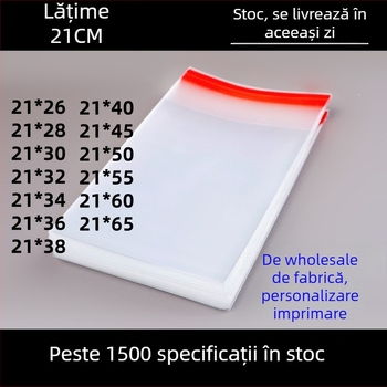Pungă de ambalare OPP transparentă, autoadezivă, cu logo imprimat | Material: plastic; Acuratețea lățimii: 2 mm; Utilizare: ambalare pentru obiecte mici, cum ar fi bijuterii