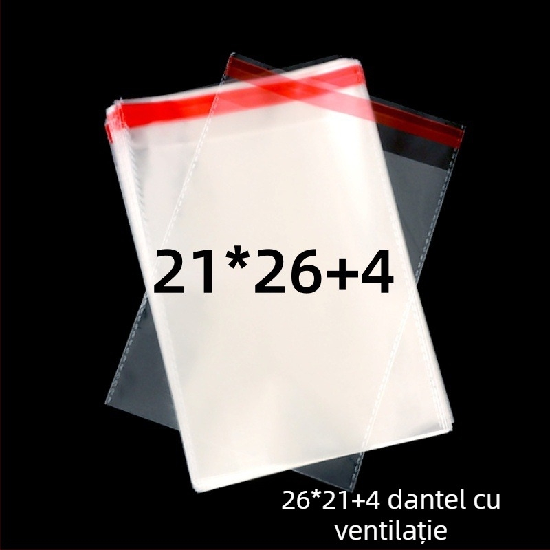Pungă de ambalare OPP transparentă, autoadezivă, cu logo imprimat | Material: plastic; Acuratețea lățimii: 2 mm; Utilizare: ambalare pentru obiecte mici, cum ar fi bijuterii