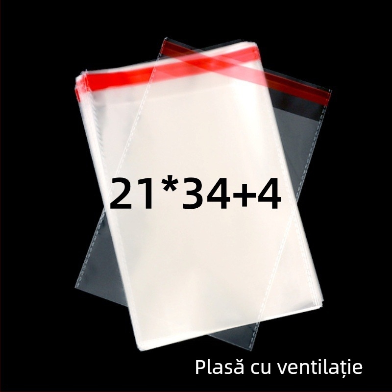 Pungă de ambalare OPP transparentă, autoadezivă, cu logo imprimat | Material: plastic; Acuratețea lățimii: 2 mm; Utilizare: ambalare pentru obiecte mici, cum ar fi bijuterii