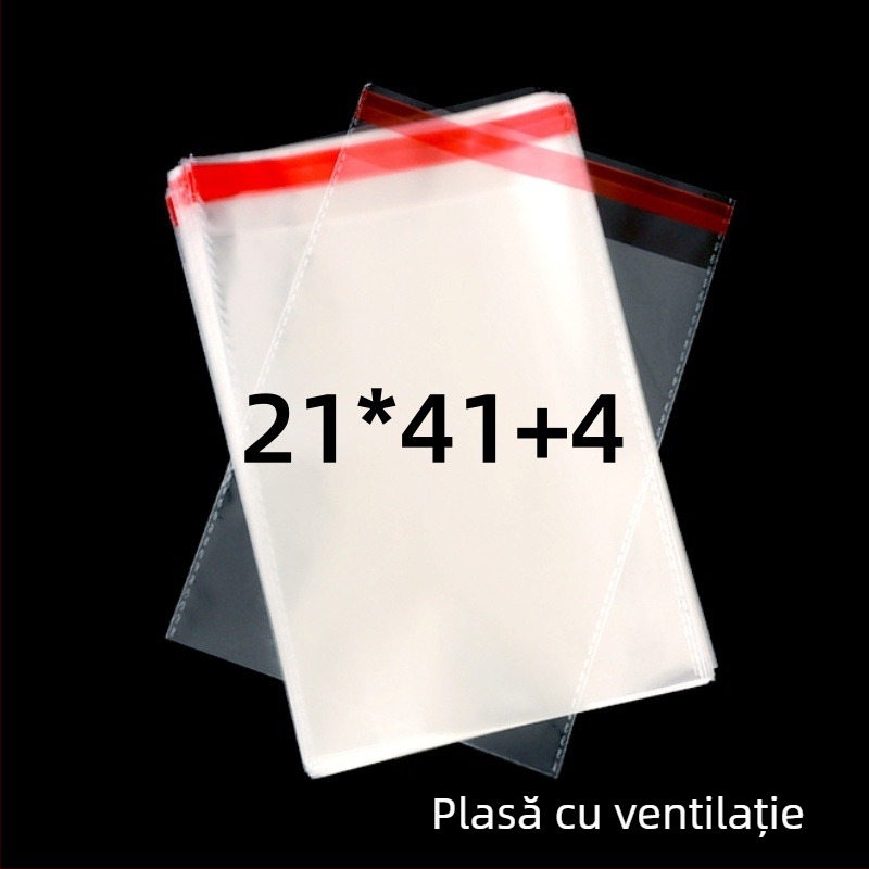 Pungă de ambalare OPP transparentă, autoadezivă, cu logo imprimat | Material: plastic; Acuratețea lățimii: 2 mm; Utilizare: ambalare pentru obiecte mici, cum ar fi bijuterii