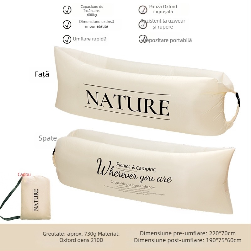 Saltea gonflabilă pentru o persoană Lecamp – soluție portabilă pentru camping (730 g; capacitate 300 kg; pânză Oxford; construcție cu două straturi)