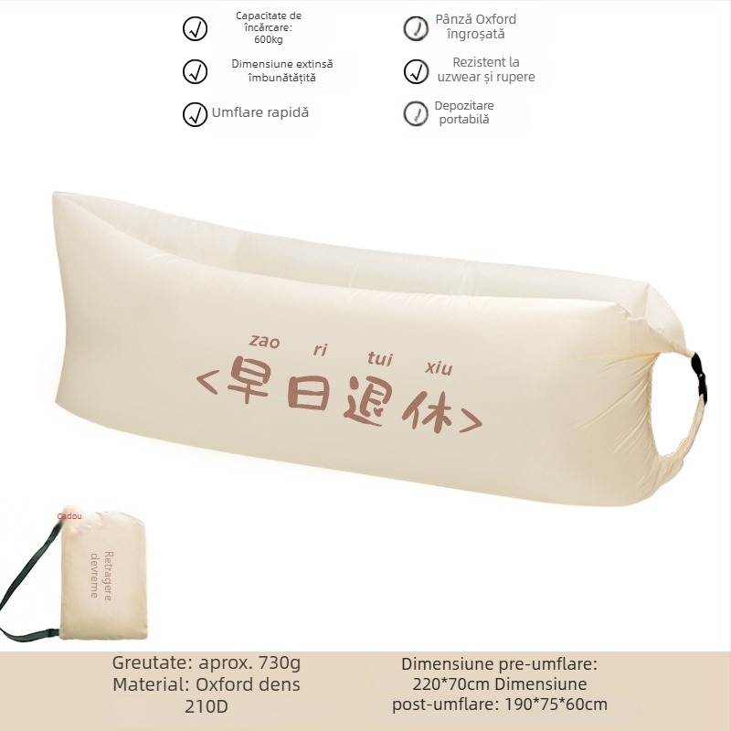 Saltea gonflabilă pentru o persoană Lecamp – soluție portabilă pentru camping (730 g; capacitate 300 kg; pânză Oxford; construcție cu două straturi)