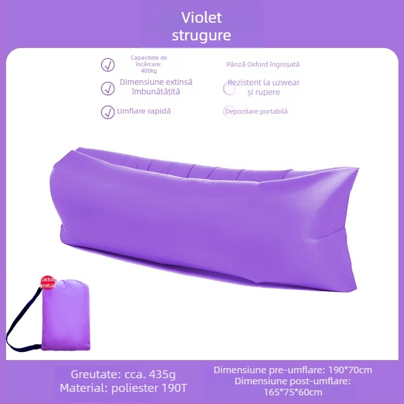 Saltea gonflabilă pentru o persoană Lecamp – soluție portabilă pentru camping (730 g; capacitate 300 kg; pânză Oxford; construcție cu două straturi)