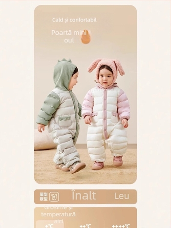 Salopetă de iarnă pentru copii, umplutură din puf de rață, glugă detașabilă, unisex, 1–3 ani