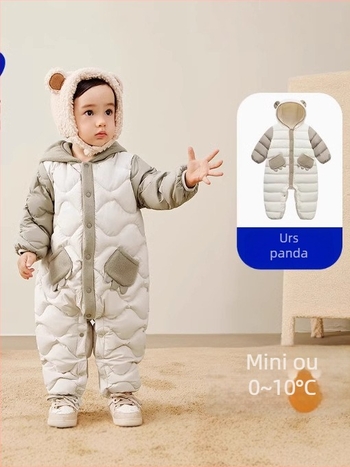 Salopetă de iarnă pentru copii, umplutură din puf de rață, glugă detașabilă, unisex, 1–3 ani