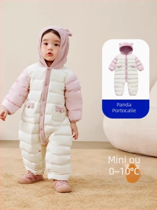 Salopetă de iarnă pentru copii, umplutură din puf de rață, glugă detașabilă, unisex, 1–3 ani