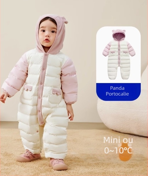 Salopetă de iarnă pentru copii, umplutură din puf de rață, glugă detașabilă, unisex, 1–3 ani