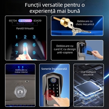 Încuietoare cu recunoaștere facială și parolă pe venele palmei – lacăt electronic pentru uși de apartament și porți rurale, rezistent la ploaie, ușă din fier