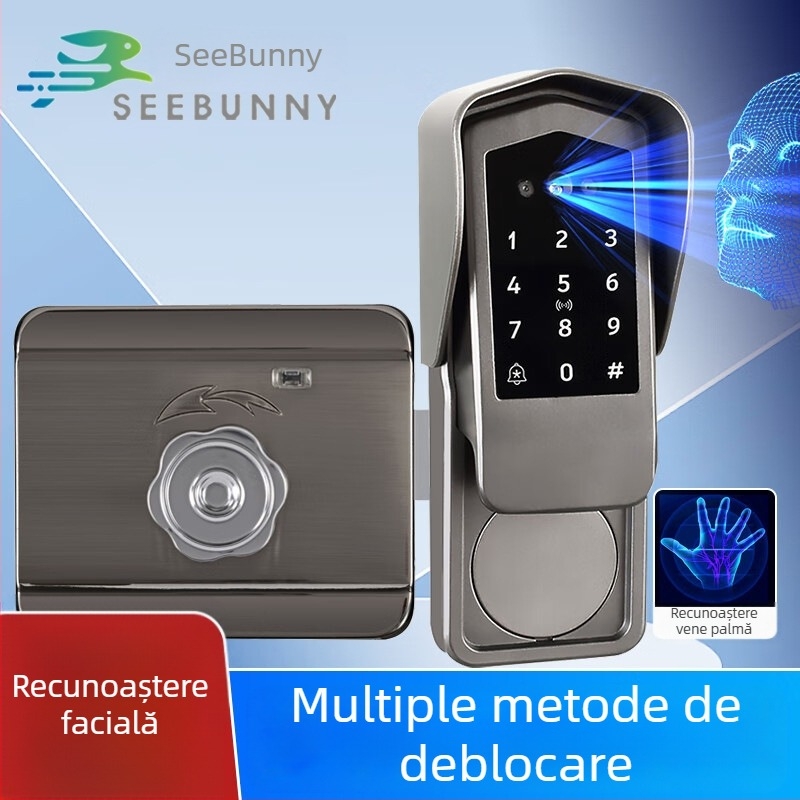 Încuietoare cu recunoaștere facială și parolă pe venele palmei – lacăt electronic pentru uși de apartament și porți rurale, rezistent la ploaie, ușă din fier
