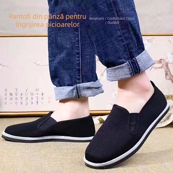 Pantofi unisex din pânză cu talpă de cauciuc și talpă cu mai multe straturi, vârf rotund, partea superioară din pânză Cardan, bandă elastică, cusături