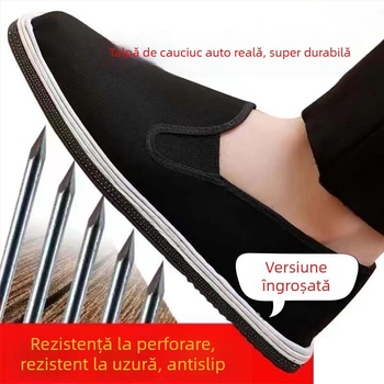 Pantofi unisex din pânză cu talpă de cauciuc și talpă cu mai multe straturi, vârf rotund, partea superioară din pânză Cardan, bandă elastică, cusături