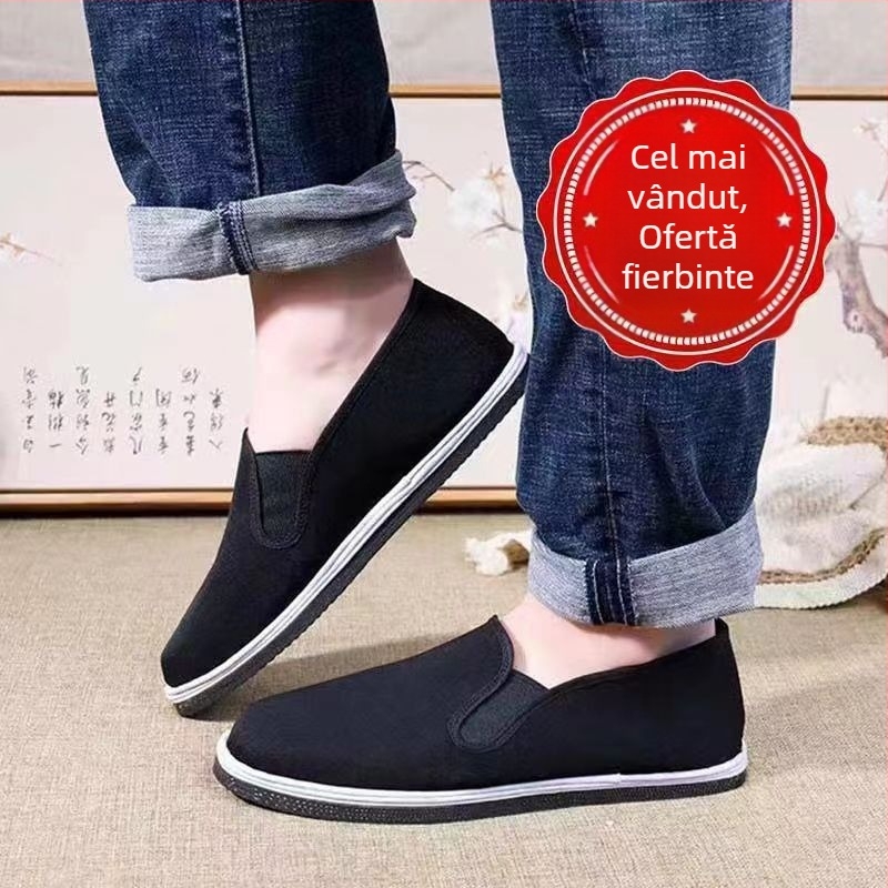 Pantofi unisex din pânză cu talpă de cauciuc și talpă cu mai multe straturi, vârf rotund, partea superioară din pânză Cardan, bandă elastică, cusături